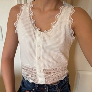 White Lace Button-Down Tank
